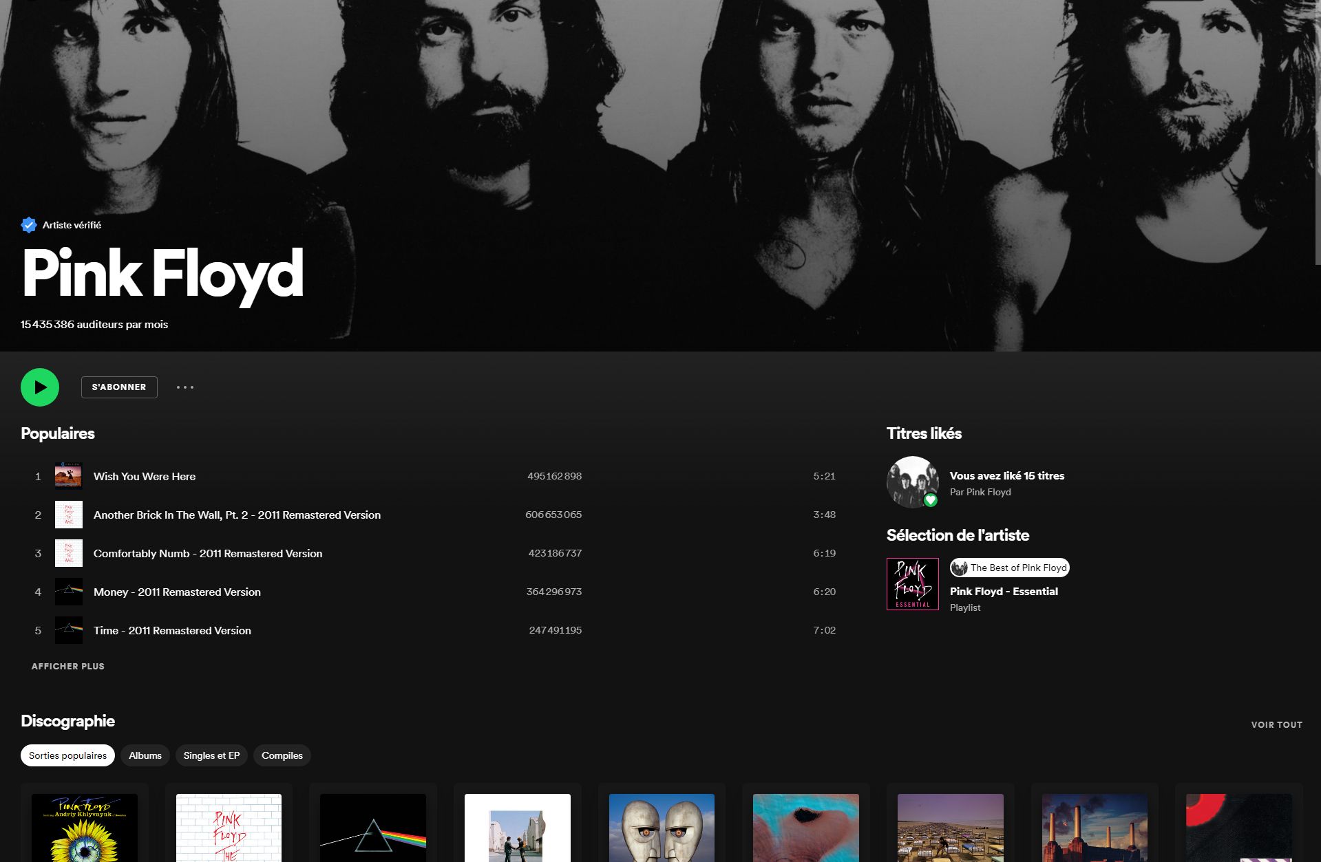 Profil Spotify du groupe Pink Floyd - RightsNow!